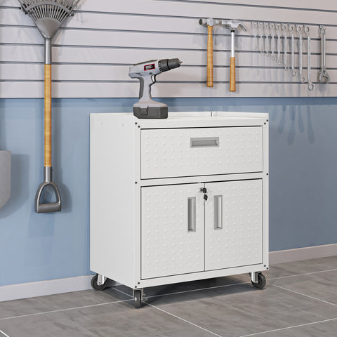 Manhattan Comfort Fortress Modern 30" Rolling Garage Cabinet in White