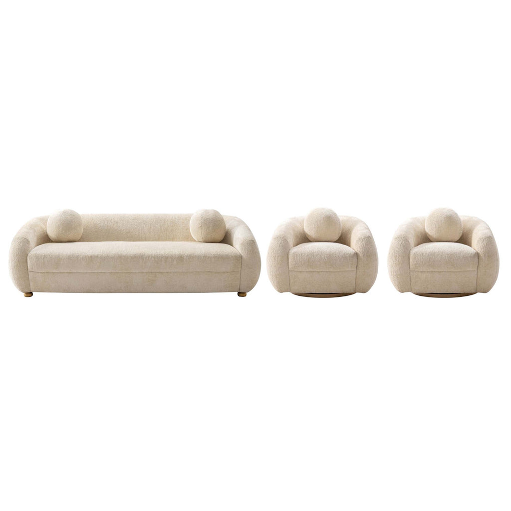 Manhattan Comfort Tribeca Mid-Century Modern 3-Piece Sofa Set in Cream