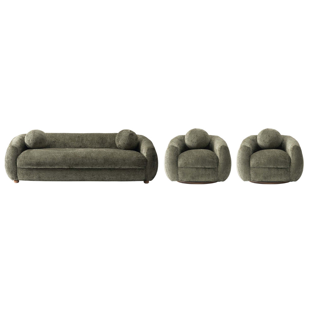 Manhattan Comfort Tribeca Mid-Century Modern 3-Piece Sofa Set in Olive Green