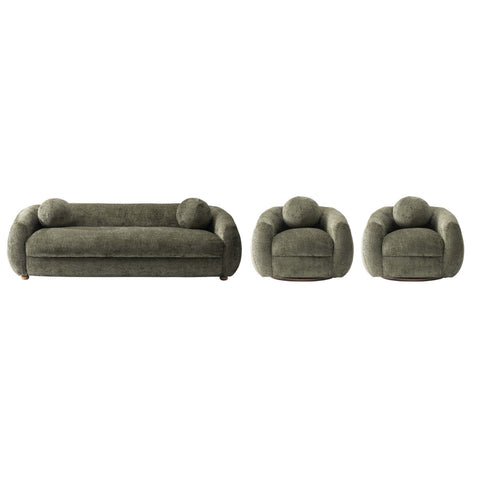 Manhattan Comfort Tribeca Mid-Century Modern 3-Piece Sofa Set in Olive Green