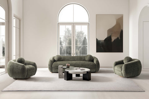 Manhattan Comfort Tribeca Mid-Century Modern 3-Piece Sofa Set in Olive Green