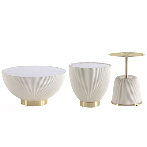 Manhattan Comfort Anderson Modern 3-Piece Coffee Table & End Table Set in Cream