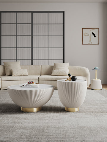 Manhattan Comfort Anderson Modern 3-Piece Coffee Table & End Table Set in Cream