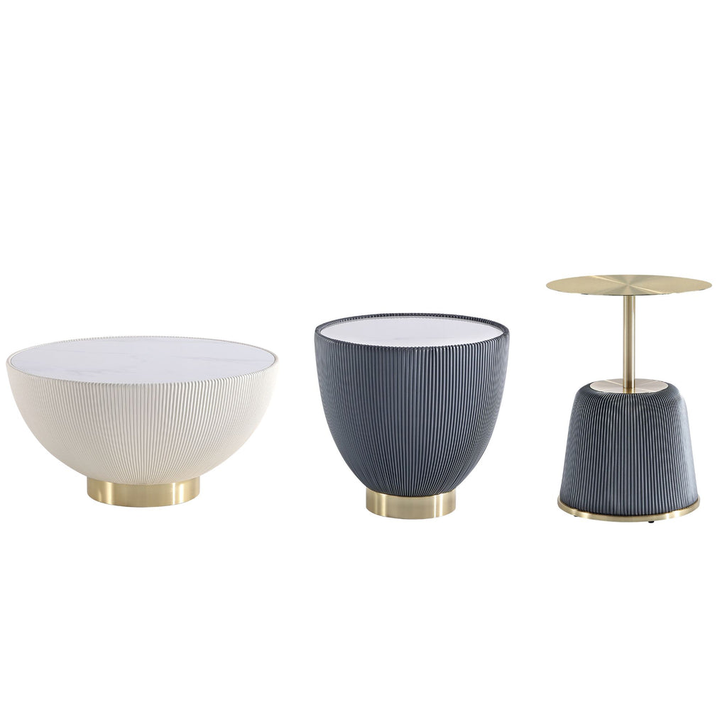 Manhattan Comfort Anderson Modern 3-Piece Coffee Table & End Table Set in Cream and Gray