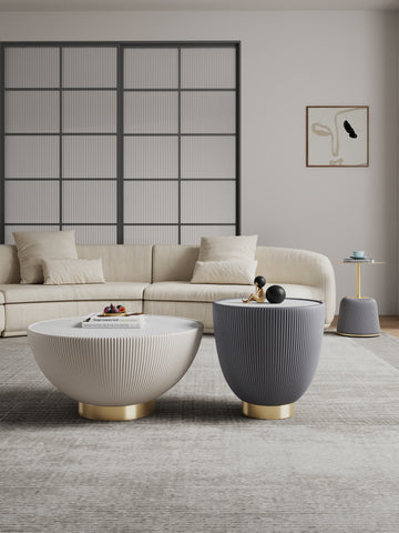 Manhattan Comfort Anderson Modern 3-Piece Coffee Table & End Table Set in Cream and Gray