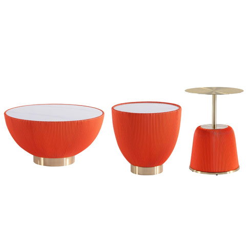 Manhattan Comfort Anderson Modern 3-Piece Coffee Table & End Table Set in Orange