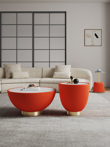 Manhattan Comfort Anderson Modern 3-Piece Coffee Table & End Table Set in Orange