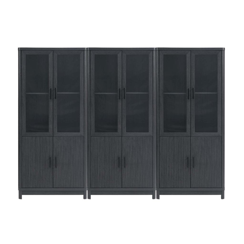 Manhattan Comfort Jodie Mid-Century Modern 31" Bookcase Cabinet in Charcoal Gray (6-Shelf) - Set of 3