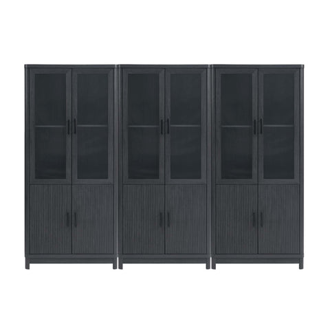 Manhattan Comfort Jodie Mid-Century Modern 31" Bookcase Cabinet in Charcoal Gray (6-Shelf) - Set of 3