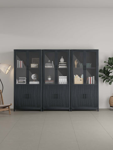 Manhattan Comfort Jodie Mid-Century Modern 31" Bookcase Cabinet in Charcoal Gray (6-Shelf) - Set of 3