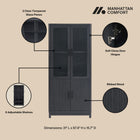 Manhattan Comfort Jodie Mid-Century Modern 31" Bookcase Cabinet in Charcoal Gray (6-Shelf) - Set of 3