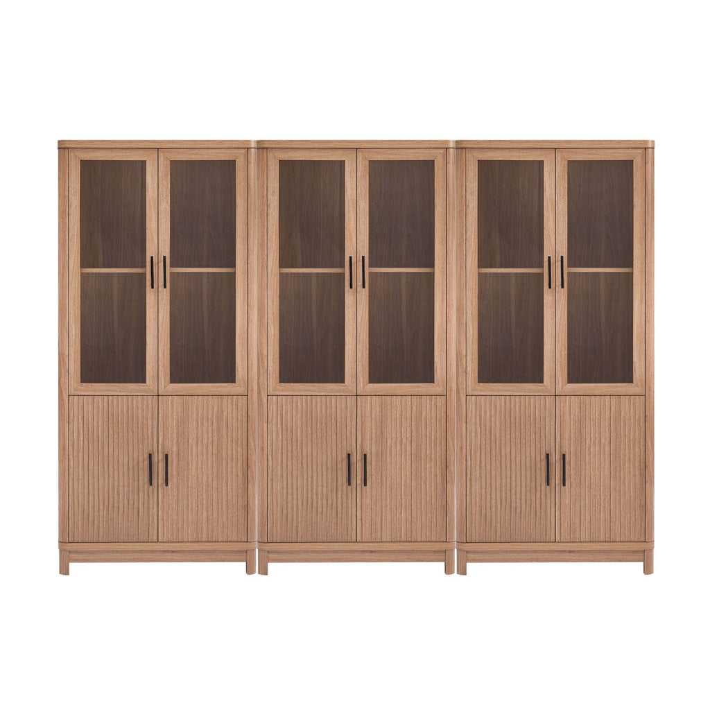 Manhattan Comfort Jodie Mid-Century Modern 31" Bookcase Cabinet in Maple (6-Shelf) - Set of 3