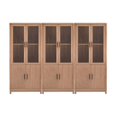 Manhattan Comfort Jodie Mid-Century Modern 31" Bookcase Cabinet in Maple (6-Shelf) - Set of 3