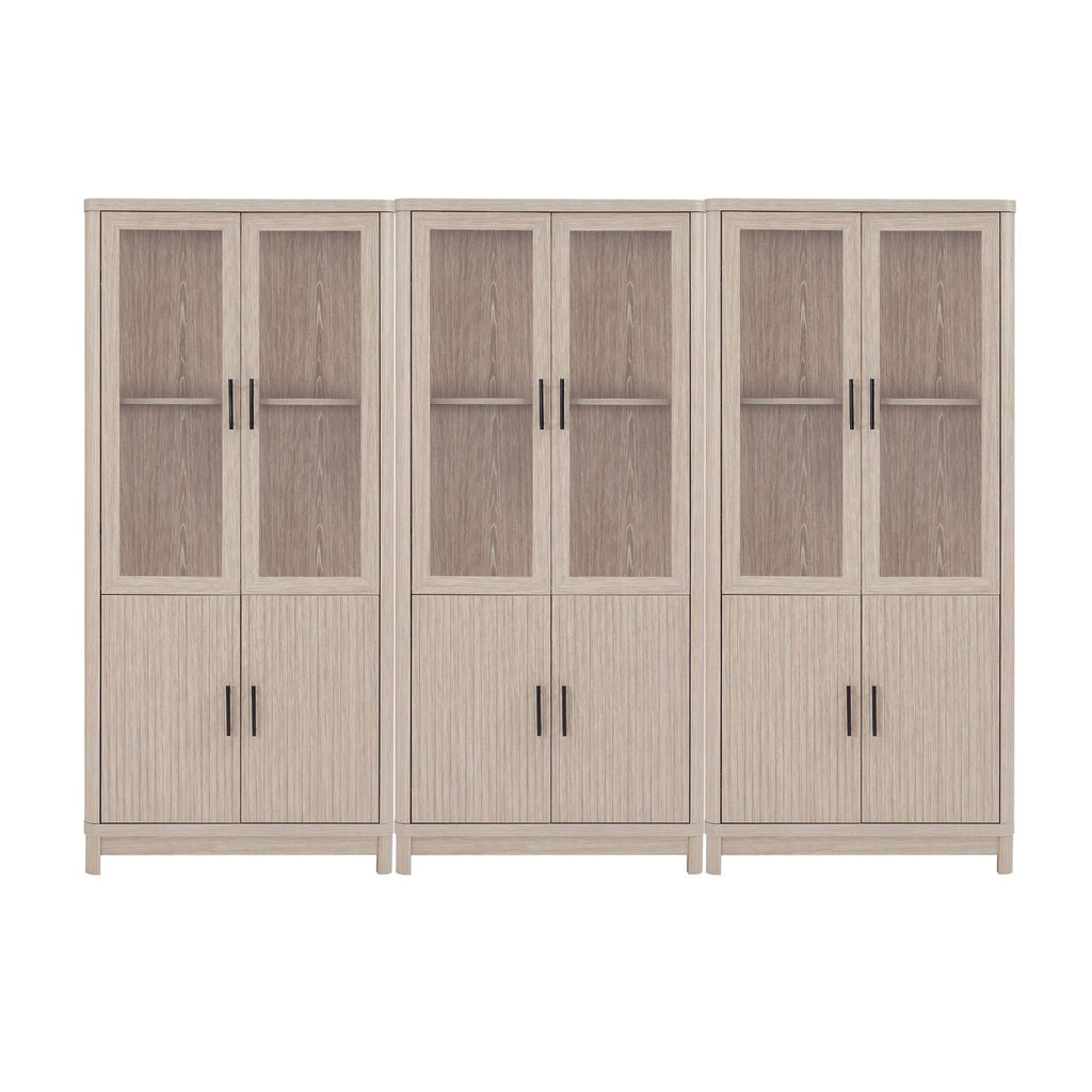 Manhattan Comfort Jodie Mid-Century Modern 31" Bookcase Cabinet in Whitewashed Oak (6-Shelf) - Set of 3