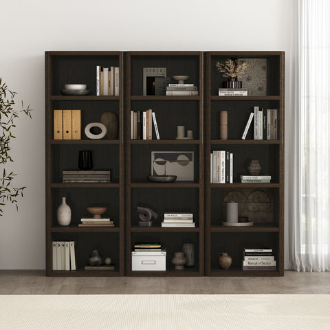 Manhattan Comfort Rivington Modern 28" Open Bookcase in Dark Walnut - Set of 3