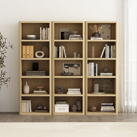 Manhattan Comfort Rivington Modern 28" Open Bookcase in Natural Oak - Set of 3