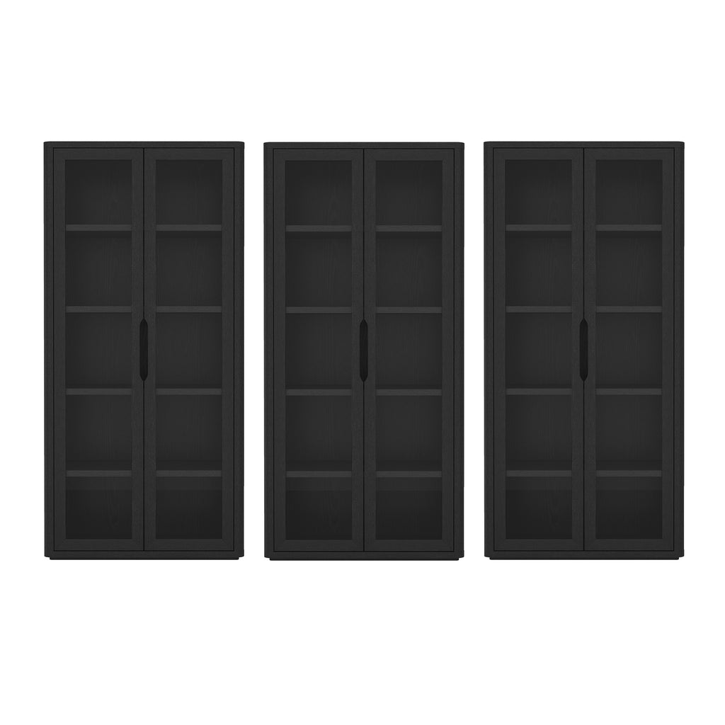Manhattan Comfort Rivington Modern 38" Bookcase Cabinet in Black - Set of 3