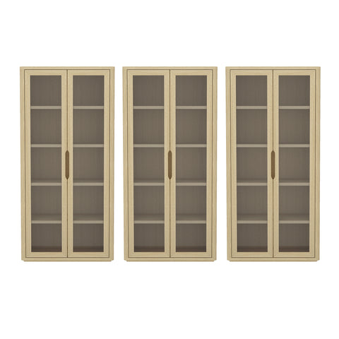 Manhattan Comfort Rivington Modern 38" Bookcase Cabinet in Natural Oak - Set of 3