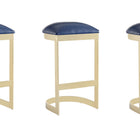Manhattan Comfort Aura Modern Metal Upholstered Barstool in Blue - Set of 3
