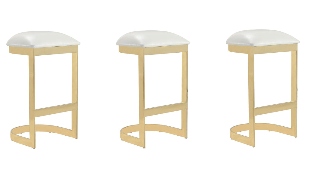 Manhattan Comfort Aura Modern Metal Upholstered Barstool in White - Set of 3