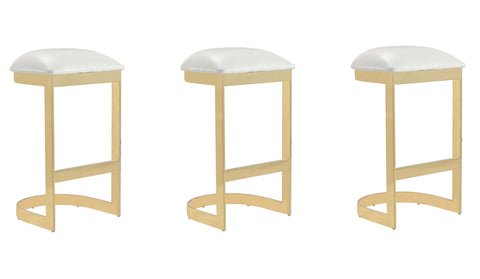 Manhattan Comfort Aura Modern Metal Upholstered Barstool in White - Set of 3