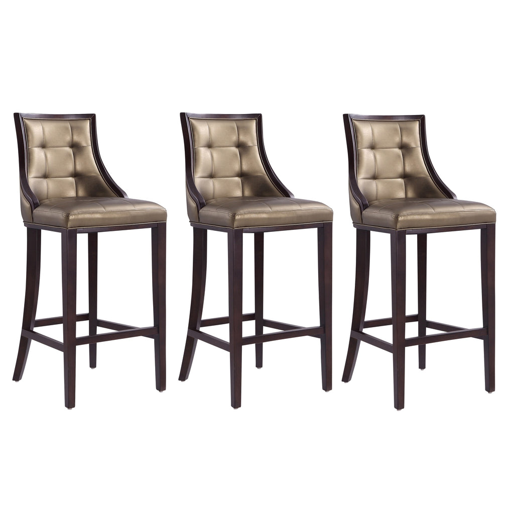 Manhattan Comfort Fifth Avenue Traditional Wood Upholstered Barstool in Bronze - Set of 3
