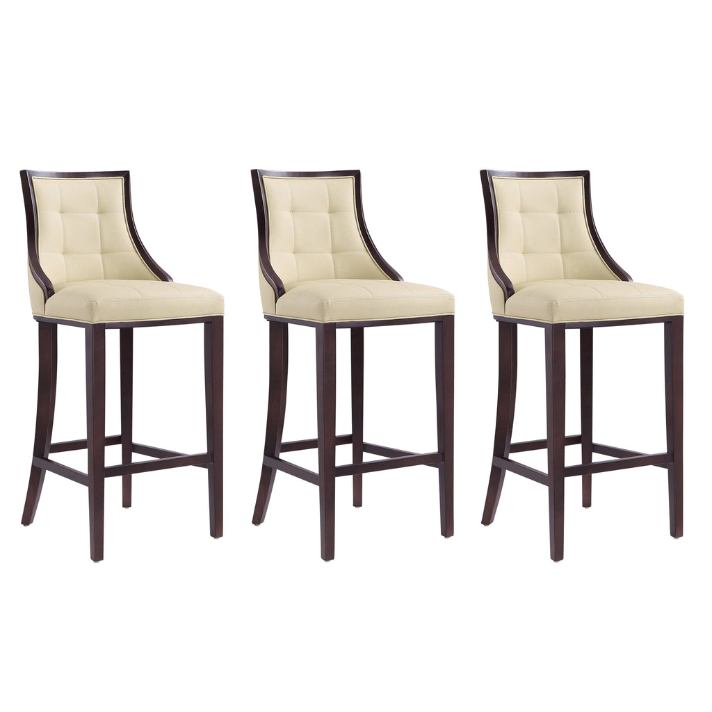 Manhattan Comfort Fifth Avenue Traditional Wood Upholstered Barstool in Cream - Set of 3