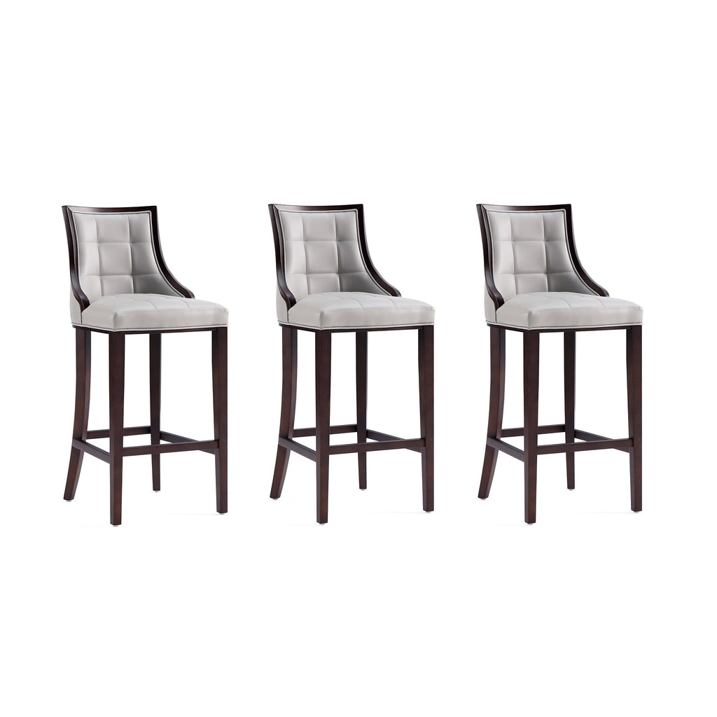 Manhattan Comfort Fifth Avenue Traditional Wood Upholstered Barstool in Light Gray - Set of 3