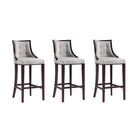 Manhattan Comfort Fifth Avenue Traditional Wood Upholstered Barstool in Light Gray - Set of 3