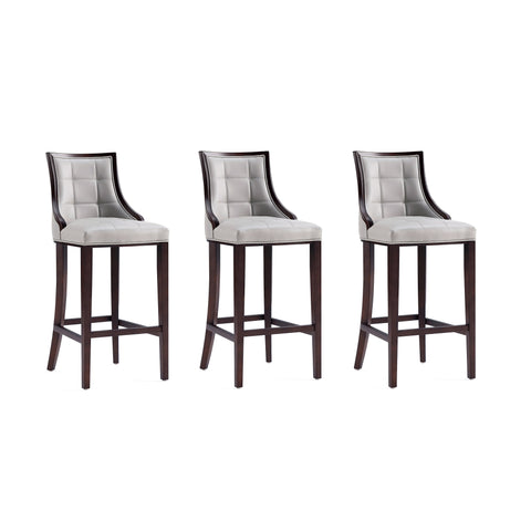 Manhattan Comfort Fifth Avenue Traditional Wood Upholstered Barstool in Light Gray - Set of 3