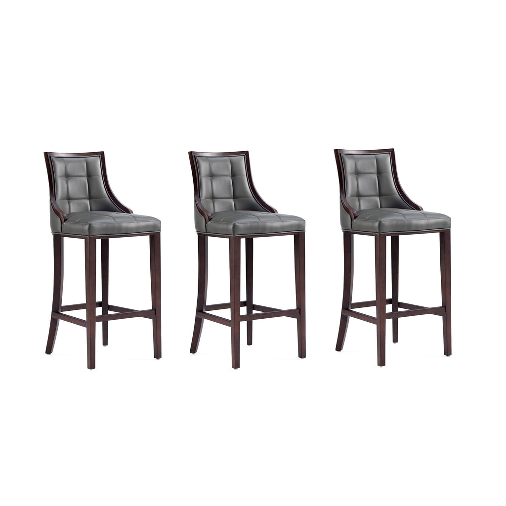 Manhattan Comfort Fifth Avenue Traditional Wood Upholstered Barstool in Graphite - Set of 3