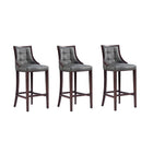 Manhattan Comfort Fifth Avenue Traditional Wood Upholstered Barstool in Graphite - Set of 3