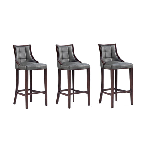 Manhattan Comfort Fifth Avenue Traditional Wood Upholstered Barstool in Graphite - Set of 3