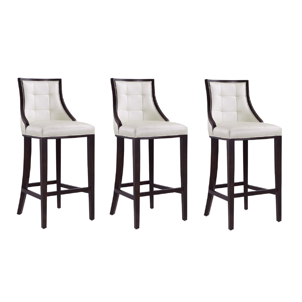 Manhattan Comfort Fifth Avenue Traditional Wood Upholstered Barstool in Pearl White - Set of 3