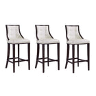 Manhattan Comfort Fifth Avenue Traditional Wood Upholstered Barstool in Pearl White - Set of 3