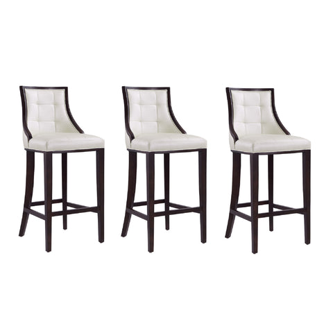 Manhattan Comfort Fifth Avenue Traditional Wood Upholstered Barstool in Pearl White - Set of 3