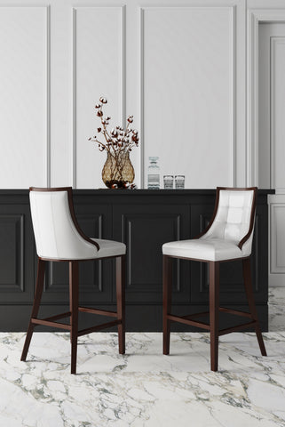 Manhattan Comfort Fifth Avenue Traditional Wood Upholstered Barstool in Pearl White - Set of 3