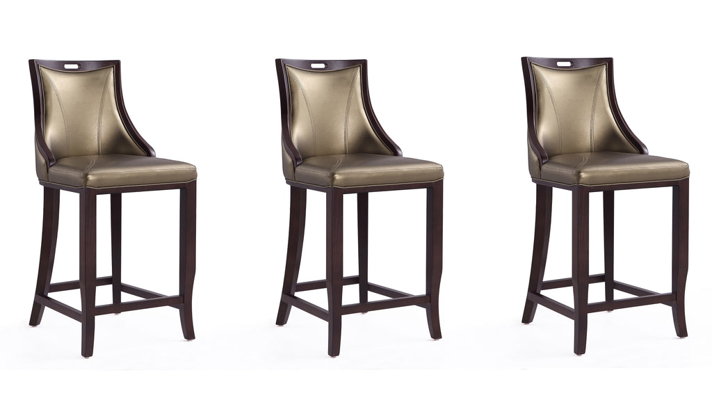 Manhattan Comfort Emperor Traditional Wood Upholstered Barstool in Bronze - Set of 3