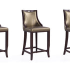 Manhattan Comfort Emperor Traditional Wood Upholstered Barstool in Bronze - Set of 3