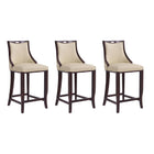 Manhattan Comfort Emperor Traditional Wood Upholstered Barstool in Cream - Set of 3