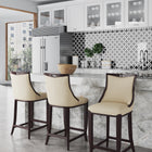 Manhattan Comfort Emperor Traditional Wood Upholstered Barstool in Cream - Set of 3