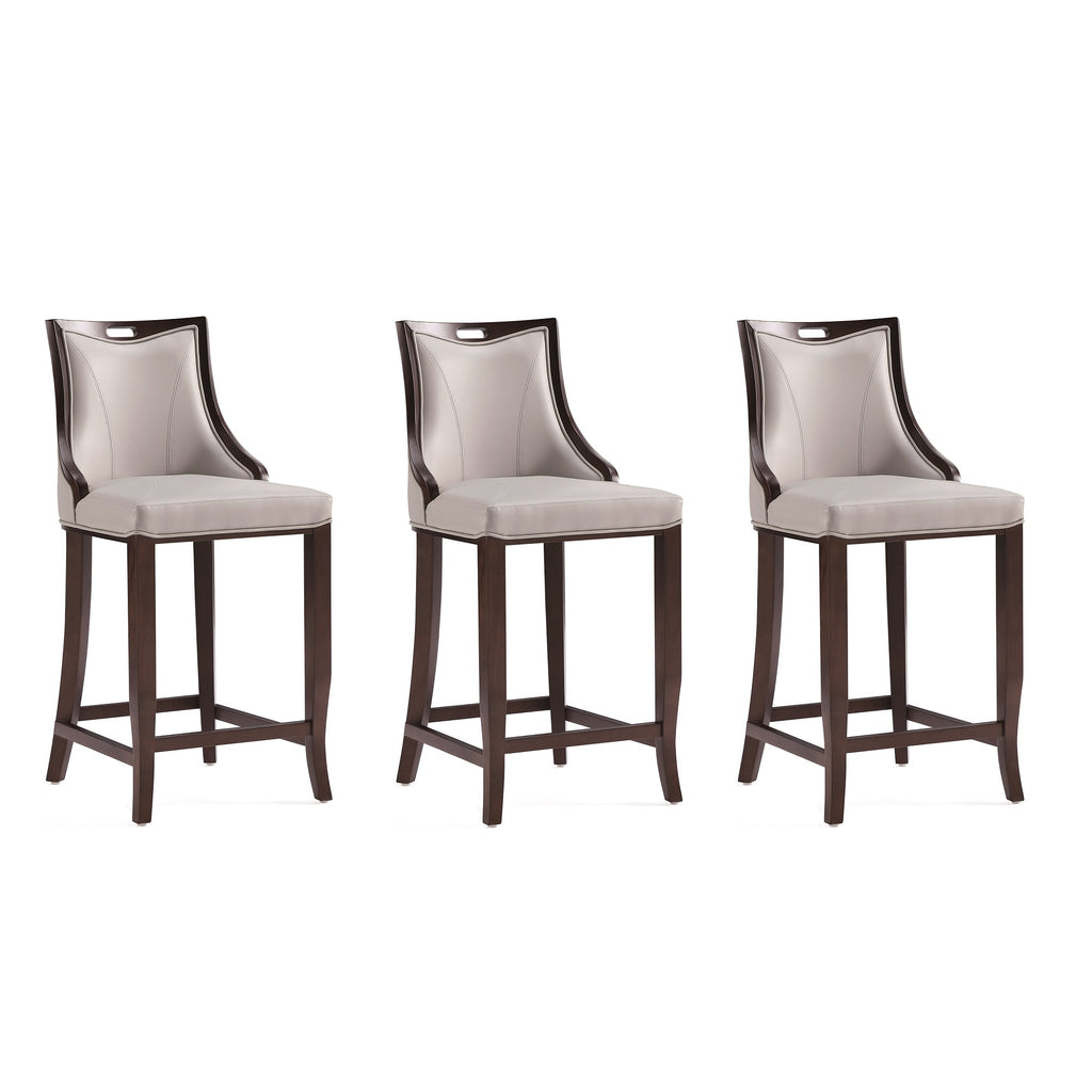 Manhattan Comfort Emperor Traditional Wood Upholstered Barstool in Light Gray - Set of 3