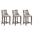 Manhattan Comfort Emperor Traditional Wood Upholstered Barstool in Light Gray - Set of 3