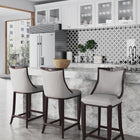 Manhattan Comfort Emperor Traditional Wood Upholstered Barstool in Light Gray - Set of 3