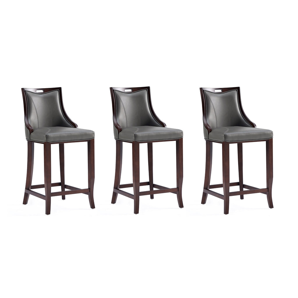 Manhattan Comfort Emperor Traditional Wood Upholstered Barstool in Graphite - Set of 3