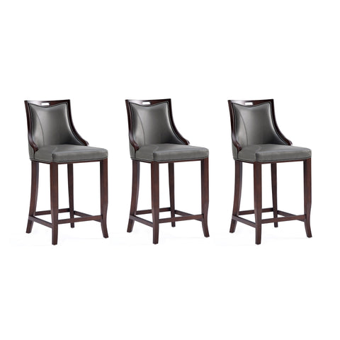 Manhattan Comfort Emperor Traditional Wood Upholstered Barstool in Graphite - Set of 3