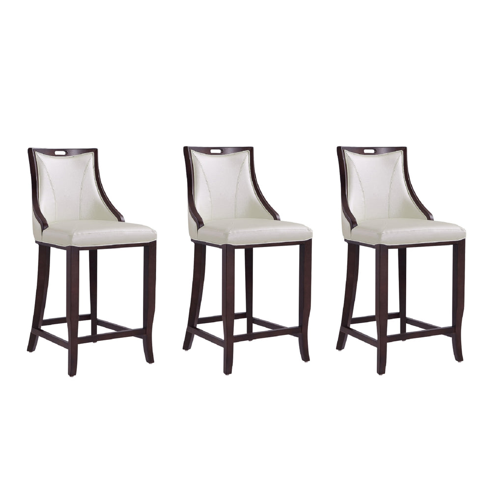 Manhattan Comfort Emperor Traditional Wood Upholstered Barstool in Pearl White - Set of 3