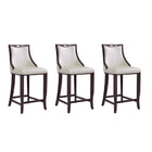 Manhattan Comfort Emperor Traditional Wood Upholstered Barstool in Pearl White - Set of 3