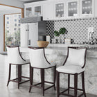 Manhattan Comfort Emperor Traditional Wood Upholstered Barstool in Pearl White - Set of 3