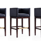 Manhattan Comfort Kingsley Mid-Century Modern Wood Upholstered Barstool in Black - Set of 3